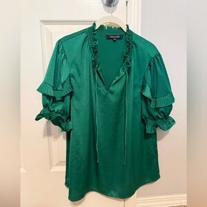 Strut & Bolt Emerald Green Ruffle Sleeve V-Neck Blouse